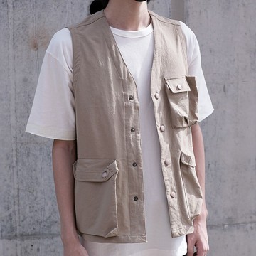 機能多袋馬甲/復古/工裝/背心/情侶/簡約/春夏