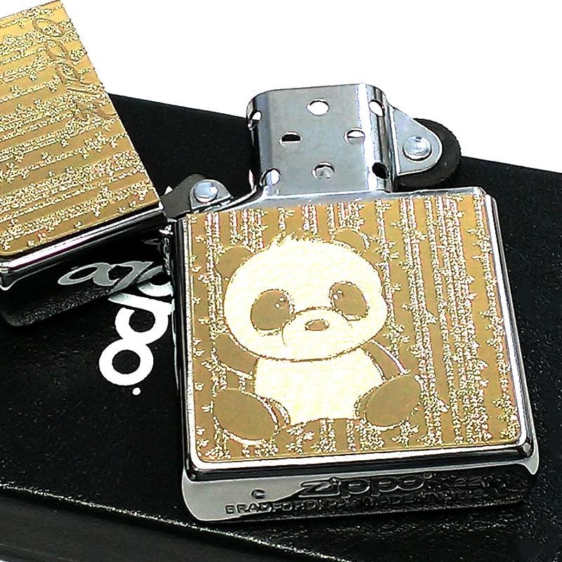 ZIPPO パンダ かわいい ジッポ ライター ゴールド メタルプレート 可愛い 動物 レディース メンズ ギフト プレゼント