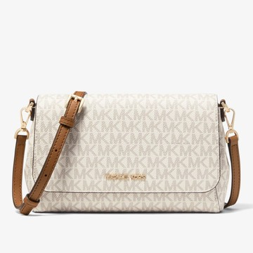 MICHAEL KORS 經典滿版老花翻蓋斜背包 防刮PVC塗層帆布 側/肩背包 M30534 白色MK(現貨)▶指定Outlet商品5折起☆現貨【送禮首選★APP下單點數4倍送】