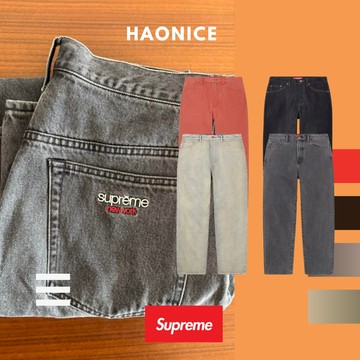 【HAO NICE 代購】24SS SUPREME 秋季新款刺繡小logo水洗做舊長褲 牛仔褲 直筒 寬鬆