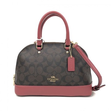 coach粉色帆布塗層老花拚色肩背手提兩用貝殼包