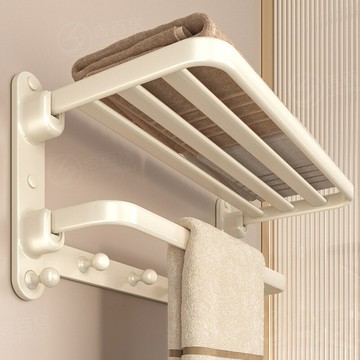 源頭工廠奶油風毛巾架浴室置物架衛生間浴室太空鋁可折疊浴巾架