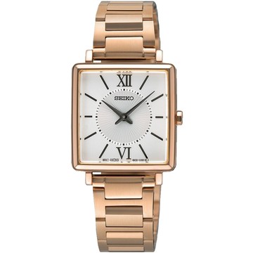 SEIKO 精工 CS系列經典羅馬方形腕錶/玫瑰金/25.1mm (4N30-00N0K/SWR112P1)