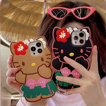 Kitty手機殼🎀 夏威夷草裙kt貓Phone13/14硅膠蘋果16防摔全包15Pro手機殼12可愛 手機保護套