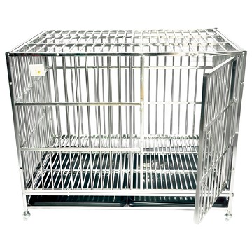 彬彬小舖 白鐵不鏽鋼狗籠 附托盤 + 輪子  1個  不鏽鋼本色  M(78 x 52 x 72cm)