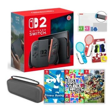 (預購)Nintendo Switch2主機+NS健身拳擊+NS瑪利歐足球+NS舞力全開+包貼 送運動配件 9.30出貨