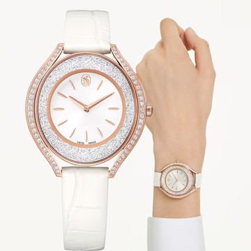 SWAROVSKI 施華洛世奇 Crystalline Aura 奢華水晶女錶 手錶-玫瑰金x粉紅(5730150)