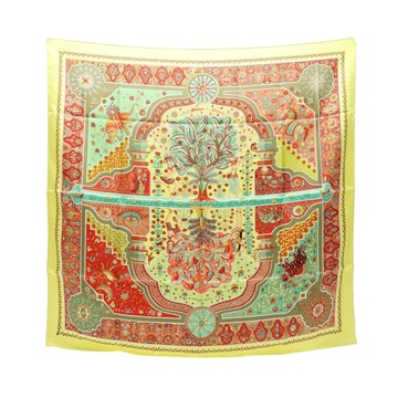 HERMES 愛馬仕 Aux Portes du Palais 方巾 黃色 絲綢 【二手名牌BRAND OFF】