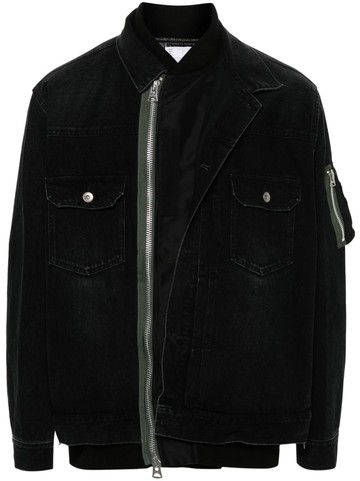 sacai - layered denim jacket - men - Polyester/Nylon/Acrylic/Wool/Cotton - 3 - Black