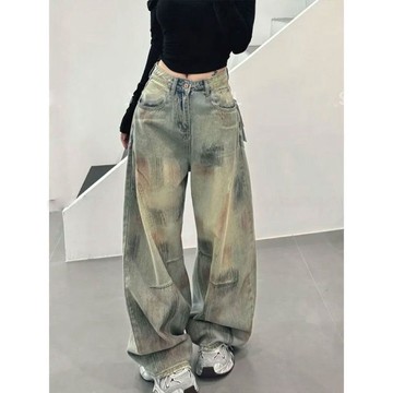超值下殺 爆款出清  牛仔褲女 牛仔褲 高腰牛仔褲 顯瘦  百搭 寬鬆牛仔褲 韓版牛仔  小個子145美式復古高街辣妹髒