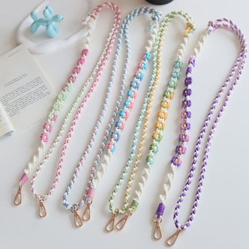 2024新漸變色編織花朵手機掛繩斜跨可調節手機鏈相機背帶脖掛繩女