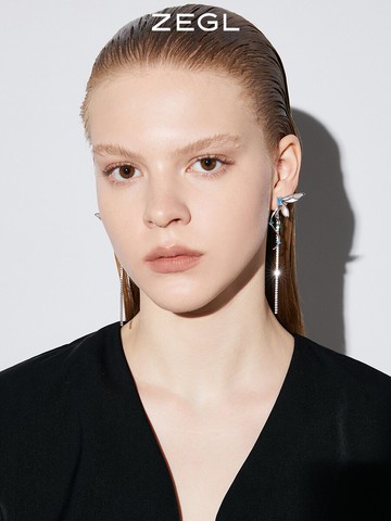 ZEGL設計師谷雨系列蜻蜓流蘇耳環女小眾設計感耳釘925銀針耳飾品