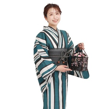 日本 和服 女性 兩件式 浴衣 腰封 套組 F size x14h-25