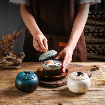 日式復古蛋盅 燉湯燕窩盅帶蓋 隔水燉盅 蒸蛋盅 甜點碗 雪糕碗