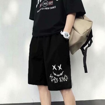 印花短褲男夏季五分休閑褲居家外穿運動大褲衩純棉寬松大碼沙灘褲