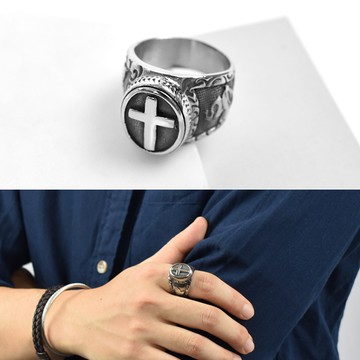 鋼戒 寬版十字架戒指【NC239】