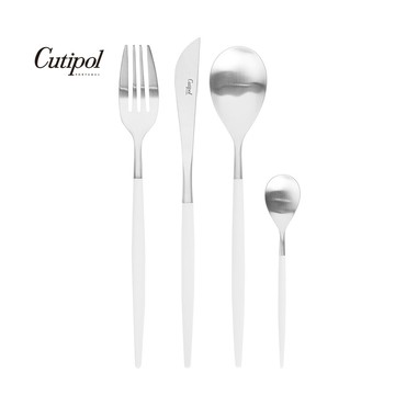Cutipol 葡萄牙 MIO系列-白柄霧面不銹鋼-21.5cm主餐刀叉匙12cm咖啡匙-4件組
