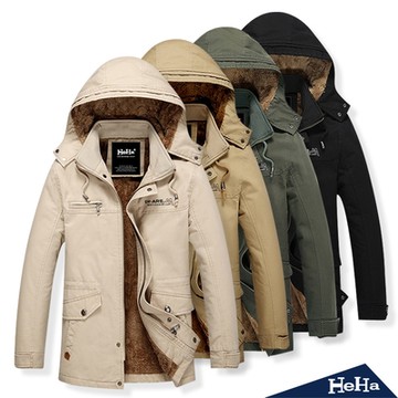 HeHa-可拆式連帽加絨中長款外套 四色