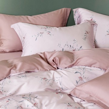 Prawear 巴麗維亞 60支100%萊賽爾天絲兩用被床包組  夕藍粉  雙人5尺