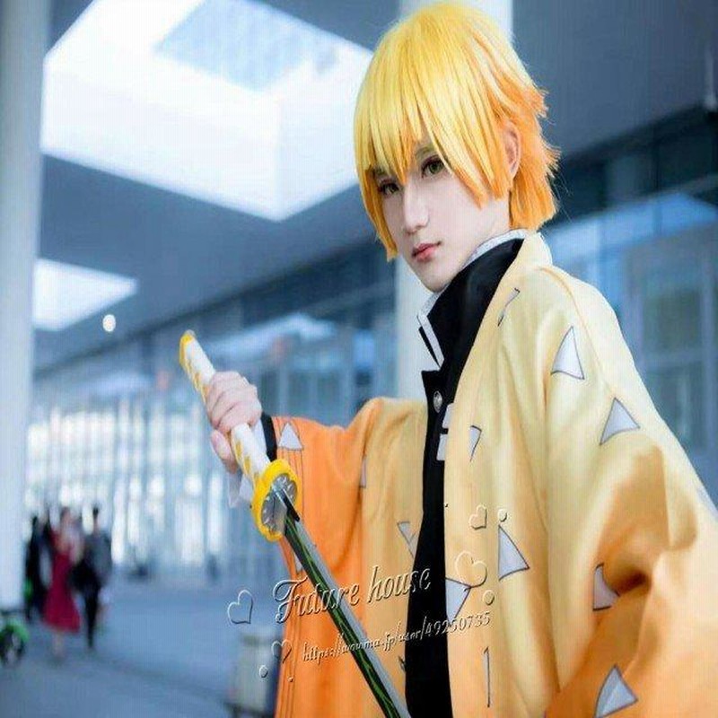 鬼滅の刃 我妻善逸コスプレ服(かつらと専用バックセット 