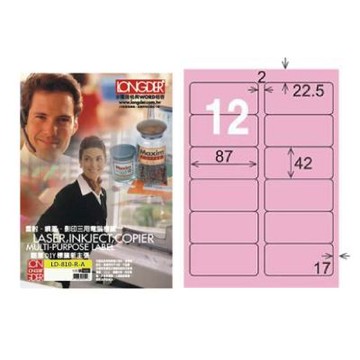【龍德】LONGDER 三用電腦標籤 A4 12格 圓角 42*87mm 粉紅 105張 3盒/組 LD-810-R-A(適用雷射、噴墨、影印)