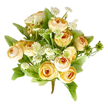FLORAL M 法式花園圓葉小玫瑰花束仿真花花材 居家裝飾 輕鬆營造浪漫氛圍  1組  黃色