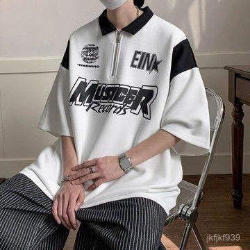夏季新品 短袖Polo衫 男款打底衫 男士翻領tee 夏季潮牌ins高街情侶POLO衫短袖男女美式撞色寬鬆半截袖體恤