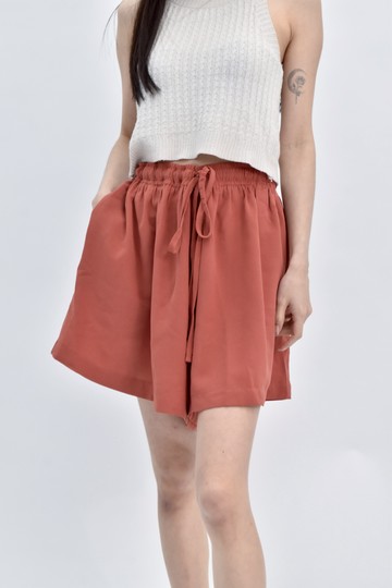 (L) ob style高腰鬆緊腰橘紅色短褲