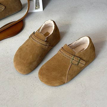 厚底真皮勃肯鞋女2025冬季新款加絨時尚百搭內增高復古軟底休閑鞋