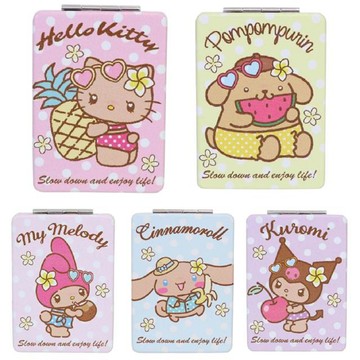 小禮堂 Sanrio 三麗鷗 皮質方形隨身鏡 (曬黑泳衣款) Kitty 美樂蒂 布丁狗