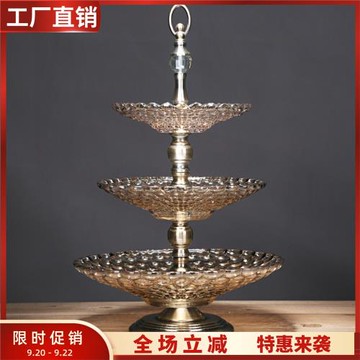歐式水晶玻璃三層果盤架現代創意美式客廳茶幾家用多層雙層水果盤
