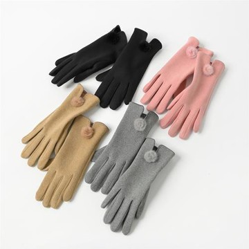 可觸屏 女士加絨保暖五指手套 分指騎行絨手套 山東網店秋冬款