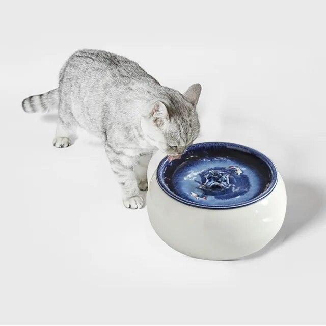 猫と犬用の電気セラミック噴水,1.5リットルのボウル,自動ドリンク