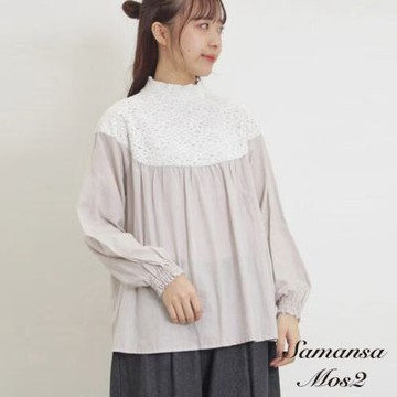 【Samansa Mos2】少女感蕾絲拼接微高領襯衫