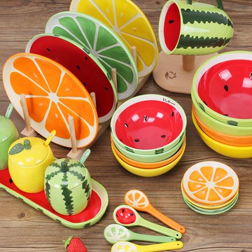 手繪水果碗西瓜碗米飯碗甜品碗日式創意陶瓷餐具套裝兒童卡通可愛