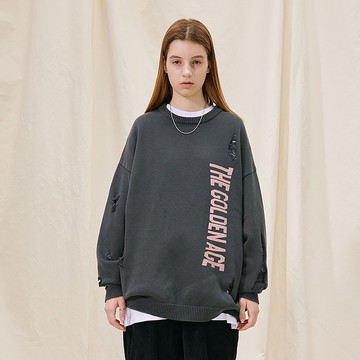 MOKACME VIBE 21AW 原創設計做舊破洞鏤空印花針織毛衣聖誕禮物