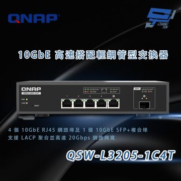 QNAP 威聯通 QSW-L3205-1C4T 10GbE 高速搭配輕網管型交換器 昌運監視器