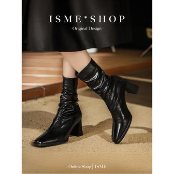 女法式顯瘦高跟中筒靴復古時裝靴后拉鏈單靴方頭新款短靴2024OL歐