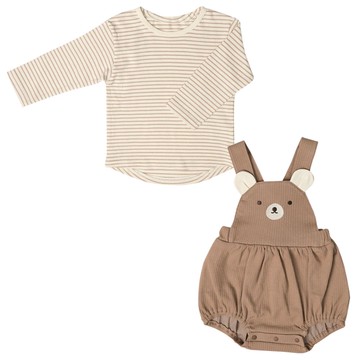 akachan honpo - 吊帶褲+T恤-動物-咖啡色