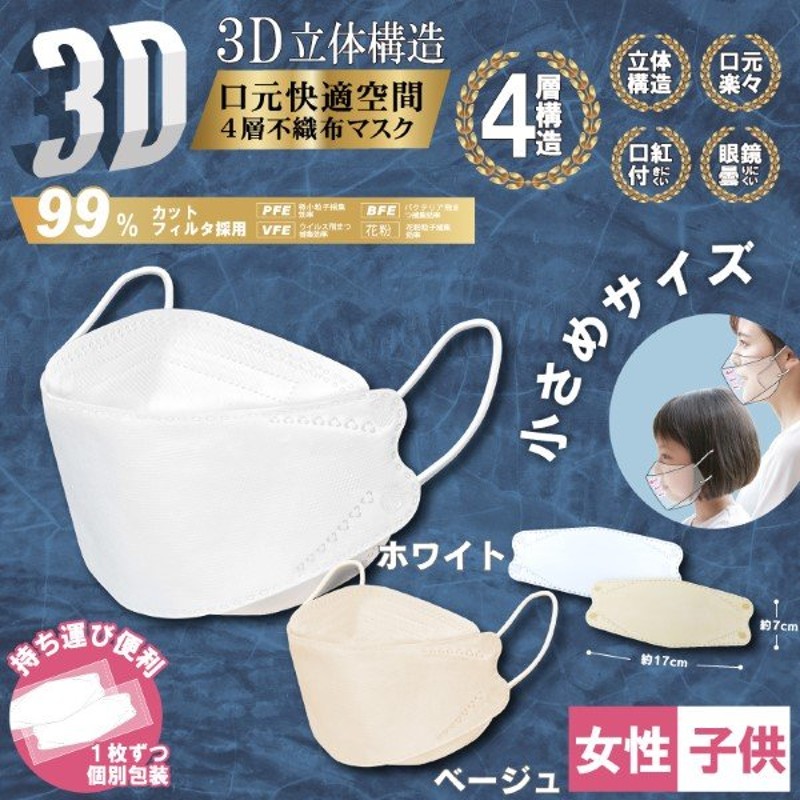 3D 立体 4層 不織布 マスク 小さめサイズ 30P 個別包装 快適 耳に優しい 花粉 小顔 使い捨て カラー 通販  LINEポイント最大0.5%GET | LINEショッピング