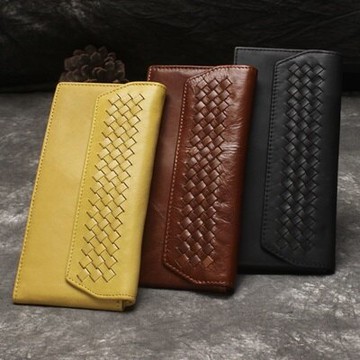 皮夾油蠟皮長夾-手工編織多卡位先蓋式男錢包3色73qs67【獨家進口】【米蘭精品】