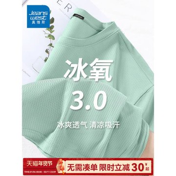 GV真維斯冰絲短袖男夏季寬松大碼t恤男款半袖網眼透氣速干衣男生C