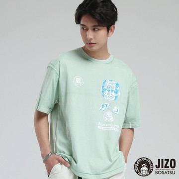 地藏小王 BLUE WAY – 拼圖設計刷色短TEE (粉綠)