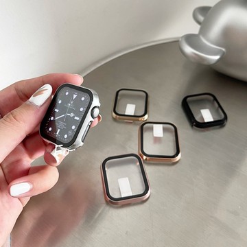 二代蘋果手錶合金邊框【鋁合金邊框+鋼化膜】新款蘋果手錶保護套iwatch678代SE金屬錶殼40/41/44/45mm