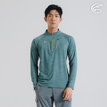 ADISI 男半門襟雲彩紗透氣快乾保暖上衣 AL2421033 青瓷綠 (S-3XL)｜磨毛 輕量 排汗 速乾 彈性