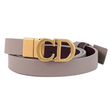 Christian DIOR 復古金色CD LOGO窄版雙面皮帶(淺灰)