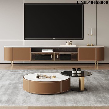 免運 開立發票 電視櫃 收納櫃 儲物櫃 落地櫃 背景櫃 現代輕奢馬鞍皮電視櫃意式簡約客廳家用大小戶型巖板茶幾地櫃組合 支持訂製