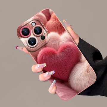 【進口液態硅膠】毛茸茸愛心適用蘋果17promax手機殼iphone17pro新款17air女16e超火15plus全包ins風14軟13套