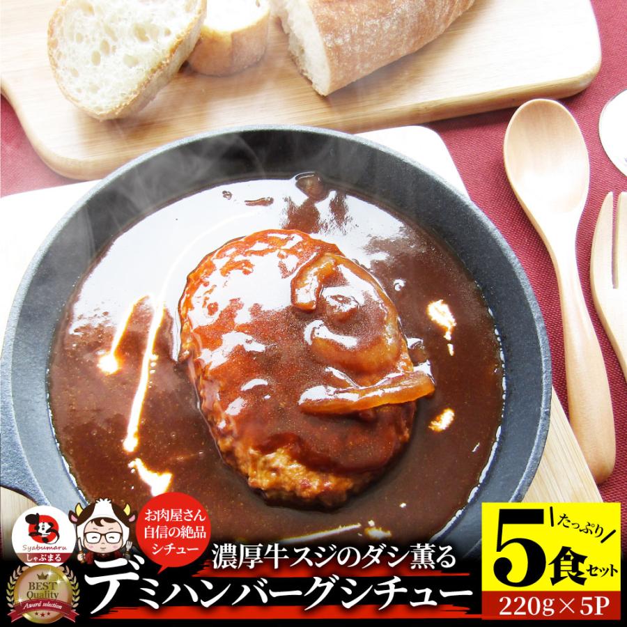 デミハンバーグシチュー 220g×5食セット ハンバーグ 肉 牛肉  ホワイトデー ギフト 食品 お祝い デミグラスソース 温めるだけ レンジ 冷凍 送料無料