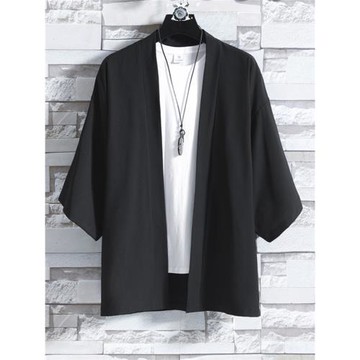 夏季薄款中國風冰絲防曬衣道袍漢服男士休閑短袖開衫襯衫外套潮流